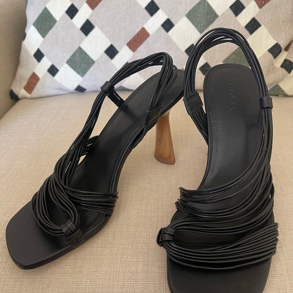New Vince Black Strappy leather Women's Heels sandals